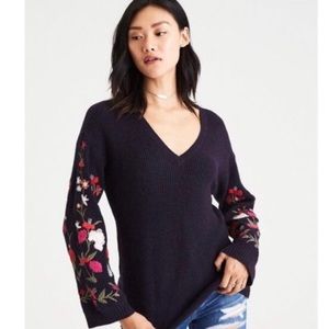 AEO Floral Embroidered Sleeve Sweater